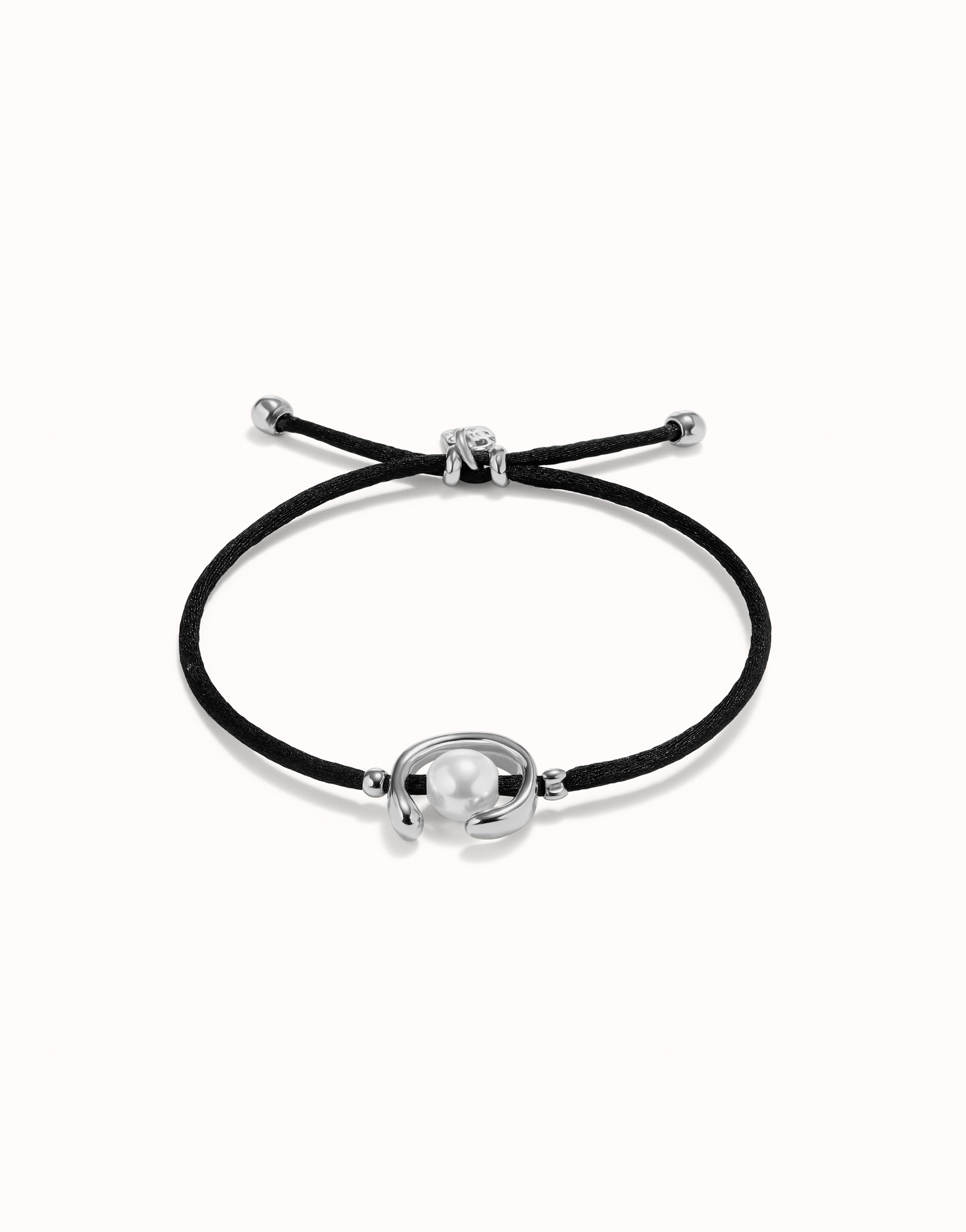 Sterling silver-plated black thread bracelet with shell pearl accessory., Silver, large image number null